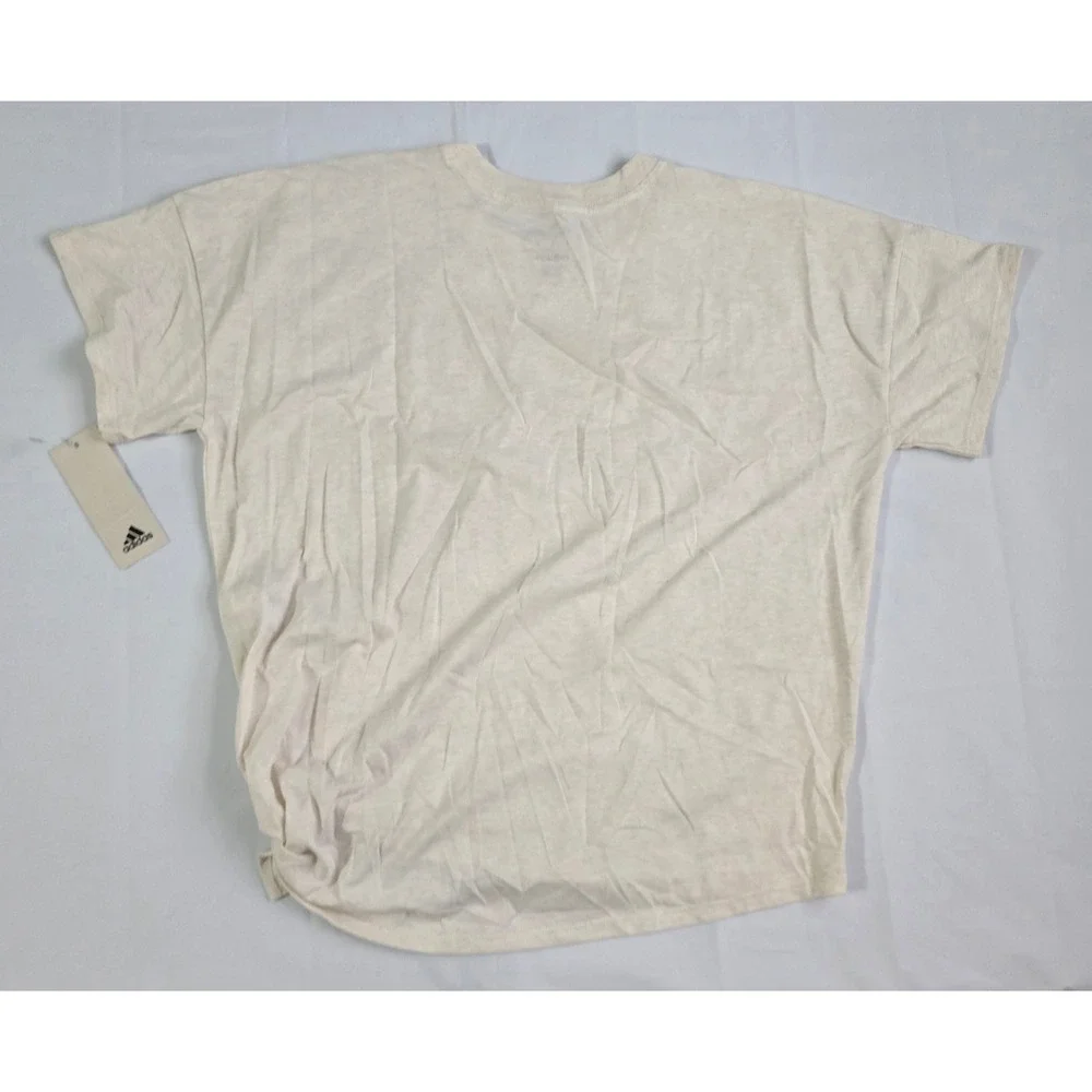 Adidas Girls XL Loose Fit Graphic T-Shirt Tan Heather Side Tie AA3189 NWT